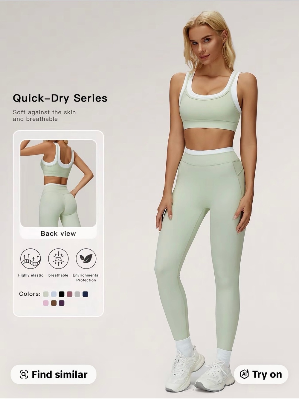 Women’s High-Waist Active Leggings and Sports Bra Set — Sage Green